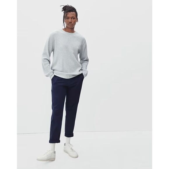 EVERLANE Organic Cotton Men’s Long Sleeve Waffle Knit Crewneck Medium Grey - Picture 4 of 12